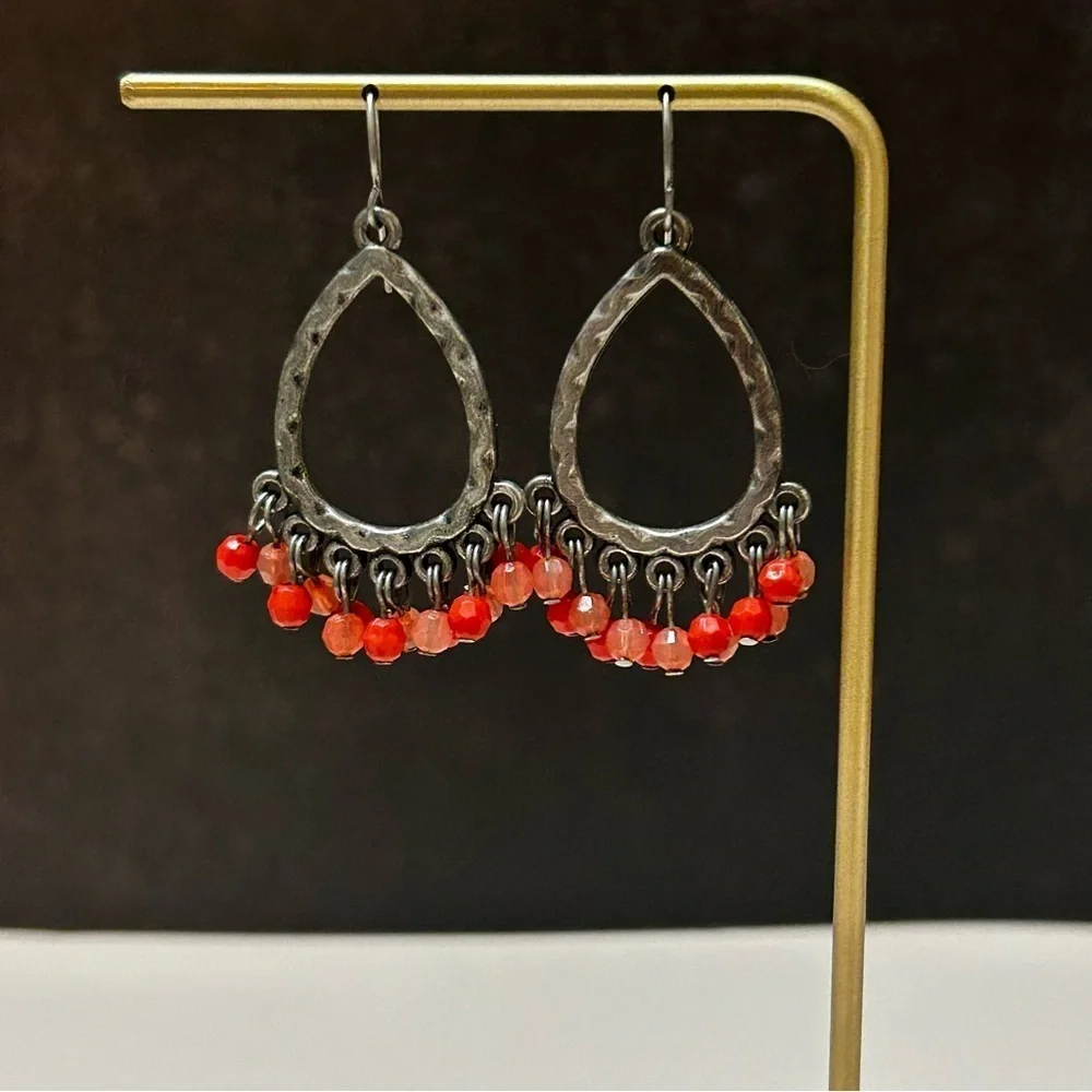Vintage Red Beaded Teardrop Earrings
